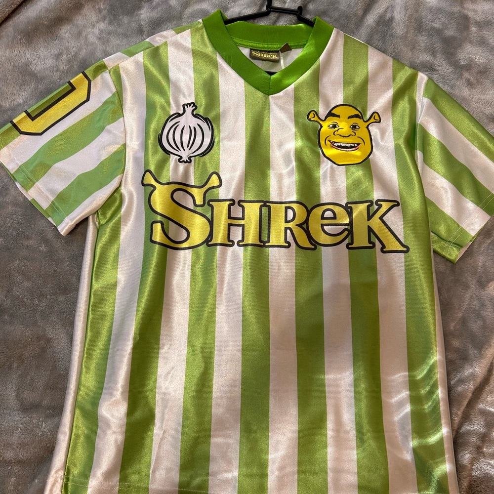 Green and White Striped Shrek Jersey